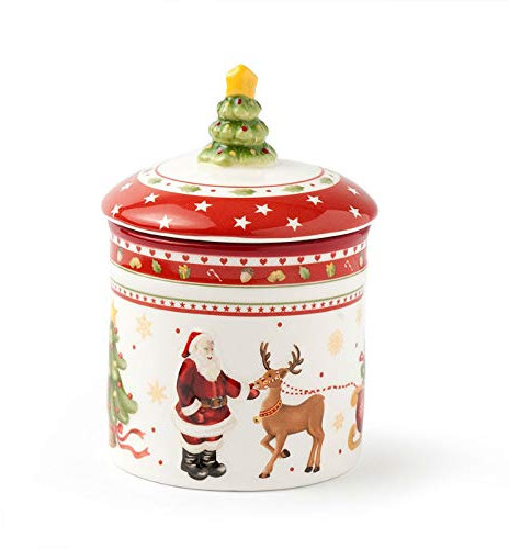 Hervit Contenitore X'Mas Porcellana Diametro 9,5 cm x Altezza 14 cm, Classico, CONTAINER, FOOD_STORAGE_CONTAINER, 524016031, 3473272031