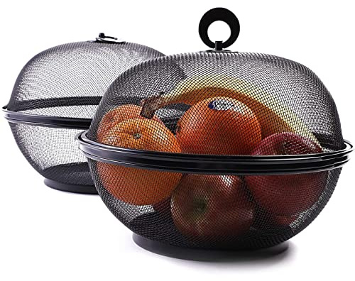 Juvale Mesh Fruit Basket with Lid - Bug Proof Fruit Storage - Stylish Black Wire Basket with Lid - Versatile Produce Storage - 10, Pack of 2, Black