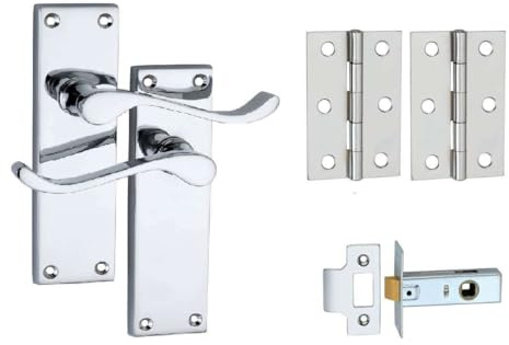 Designer Levers - Victorian Scroll Lever Door Handles - Includes 64mm Tubular Latch and 75mm Door Hinges Pair - Interior Use - 152 x 42mm
