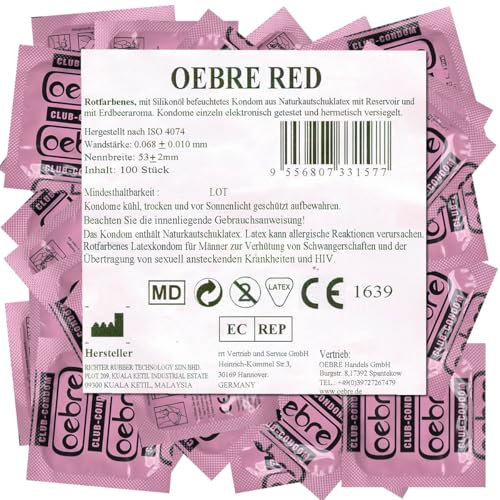 Oebre Club Condoms RED - 100 condones, foertos (0,07-0,075mm) rojo, con sabor