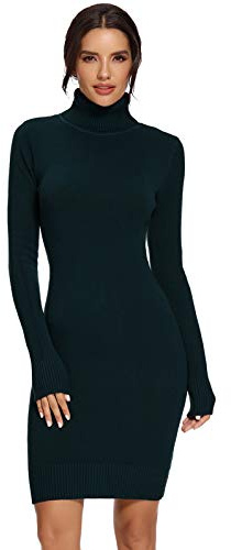 AVACOO Robe élégante en tricot, à col roulé et manches longues, tunique, robe midi, Noir , 40