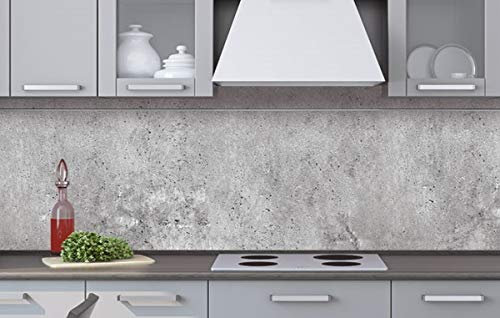 Placa de pared para cocina de hormigón II, 260 x 60 cm, protección contra salpicaduras para fregadero de cocina, calidad prémium, aluminio Dibond, grosor de 3 mm, fabricado en la UE, incluye adhesivo