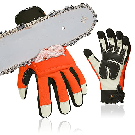 Vgo... Chainsaw 12-Layer Saw Protection on Both Hands Cow Leather Gloves (1 Pair,Size L, Orange, CA9760)