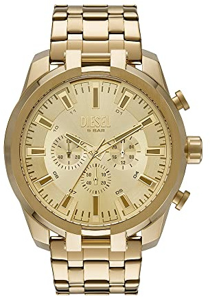 Diesel Reloj SPLIT para Hombre, Movimiento cronógrafo de cuarzo con correa de silicona, acero inoxidable o piel, 51 mm, Amarillo tono oro