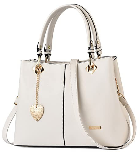 DORRISO Damen Handtasche Mode Ornamente Umhängetasche Abnehmbarem Schulterriemen Reise Casual Elegantes Handtasche Frauen PU Leder Top Griff Tasche Weiß A
