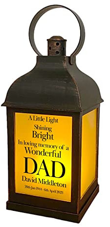 Personalised Dad In Loving Memory Graveside Lantern Gift With Flame Effect Bronze