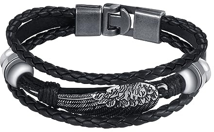 Feilok Feder Engelsflügel Armband Herren Leder Armband Geflochtenes Armband Leder Armreif mit Magnetverschluss