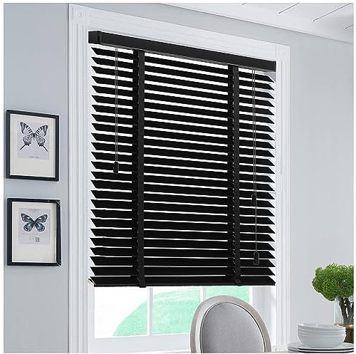 Xrdbfd Massivholz Fenster Jalousie, Verdunkelungs Venezianische Jalousie, Schwarze Fensterrollos Rollläden, 50/60/80/100/120/130/140cm Holz Venezianische Jalousette,WxH-75x130cm/29.5 * 51in