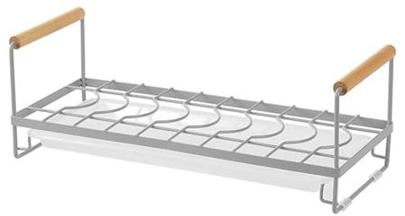Koomuao Tellerhalter Organizer,Metall Tellerhalter Teller Organizer Schrank,Multifunktional Tellerständer mit Griffen,Abtropfgestell Geschirr für Teller Schneidebretter Topfdeckel (Grau-A)