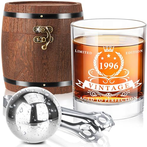 LIGHTEN LIFE Geschenke zum 30. Geburtstag für Männer,1996 Whiskeyglas-Set in Fassbox,Geschenke zum 30. Geburtstag, Geschenkideen zum 30. Geburtstag,Whiskeyglas zum 30. Geburtstag für Vater und Ehemann