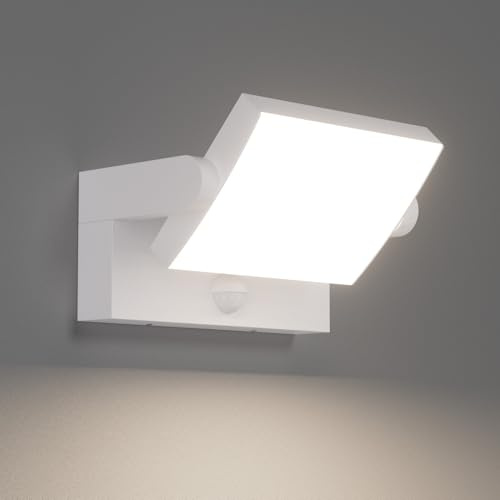 Klighten 24W Außenlampe mit Bewegungsmelder Außenwandleuchte, Weiß 4000K | Wasserdicht IP65, Schwenkbar, Material: Aluminium, 1500 Lumen, fur Aussen/Innen