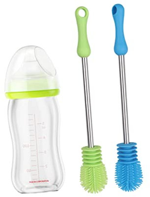 LIFKOME Cepillo Mango de Acero Inoxidable y Silicona para Limpiar Biberones y Botellas de Vidrio Elimina Residuos de Leche y Chupete Adecuado para Cocina y Hogar