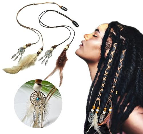 BOHO - 2 ciocche di capelli per dreadlock colorati sintetici e accessori per trecce, accessori fai da te per extension e trecce (marrone+kaki)