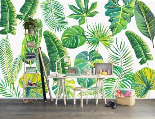 Fototapete Blumen 3D Tapeten 3D Effekt Wohnzimmer Schlafzimmer Vliestapete Frische Aquarell Tropischen Regenwald Blätter Natur Grau Graffiti Steinoptik Kinder Tapeten