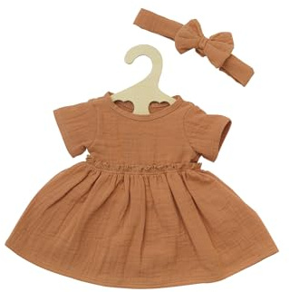 Heless 2425 - Vestiti per Bambole in 100% Cotone Biologico, Set di 2 Pezzi con Vestito e Cerchietto in Caramello per Bambole e Peluche di Dimensioni 35-45 cm