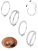 Dochais 4PCS 18G Nose Rings Hoops, Surgical Steel Earrings Tragus Septum Piercing CZ Clicker Septum Ring Hinged Segment Septum Conch Lip Cartilage Double Hoops 8mm 10mm For Women Men (A-Silver-20G,8mm)