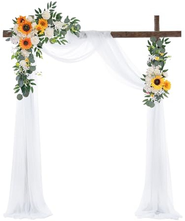 Mokylor Fiore Artificiale Swag Decorazione per Arco di Nozze, Kit di Fiori per Arco di Nozze Finti con Tende in Chiffon Cerimonia Ricevimento Sfondo di Rose Finte Pergolato Decorazione(giallo bianco)