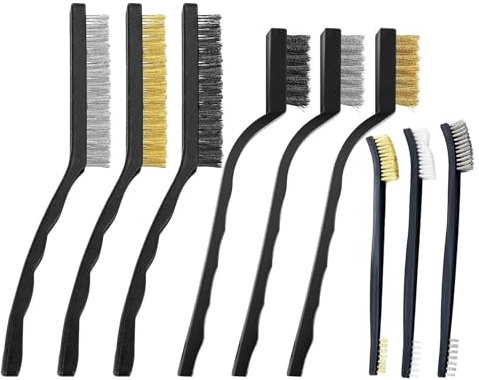 9 Pezzi Wire Brush, Spazzole Metalliche, Set di Spazzole Metalliche, Setole in Ottone e Nylon in Acciaio Inossidabile, per la Pulizia di Scorie di Saldatura, Sporco e Ruggine