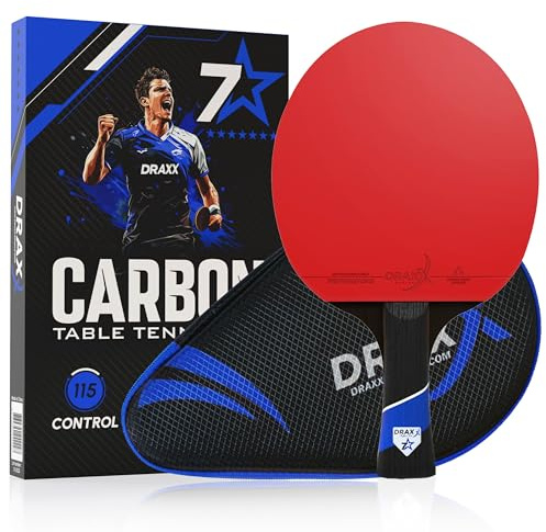 DRAXX Sports Table Tennis Bat 7 Stars | Professional Carbon Paddle for Unmatched Control, Spin & Power | Ultra-Lightweight Ping Pong Racket | 2mm Sponge & Advanced Rubber for Performance