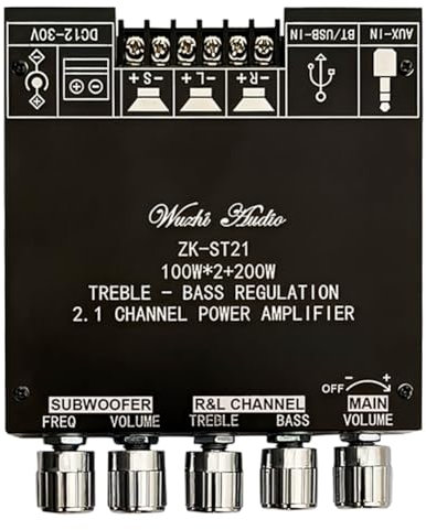 Pluuttiem -ST21 - Amplificatore stereo HiFi 2.1 canale 100W X 2 + 200W Subwoofer Chip TPA3221 (B)
