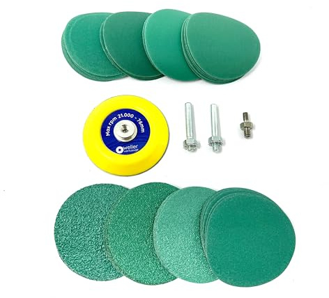WELLERWERKZEUGE Lot de 44 disques abrasifs de 76 mm pour mini meuleuse d'angle compatible avec ponceuse à air comprimé Bosch GWS 12