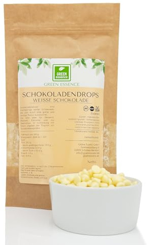Schokoladentropfen Weiße Schokolade 250g von der Grünen Essenz |Schokodrops Mini für Muffins, Torten, Dekorationen - Weiße Schokolade in Form von kleinen Tropfen