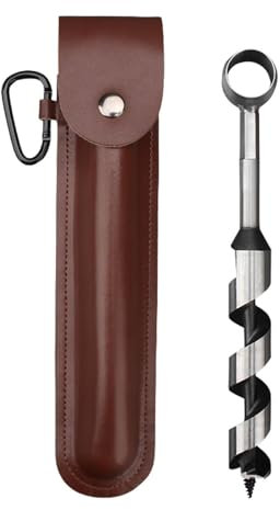 Survival Auger - Manual Wood Hole Maker, Survival Manual Drill Wrench | Manual Auger Post Hole Digger with Leather Case, Wood Auger Drill Bit Set for Camping Bushcrafting Outdoor, 26x2.5cm