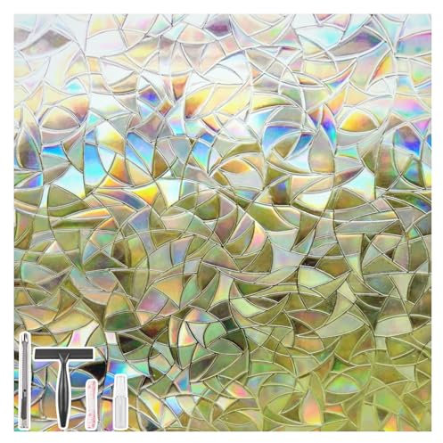 FINNEZ Fensterfolie - Selbstklebend Blickdicht Sichtschutzfolie mit Werkzeugen, Statisch Haftend Fenster Folie 3D 44.5 x 200 cm Sichtschutz Glasfolie,Anti-UV ohne Kleber Dekofolie