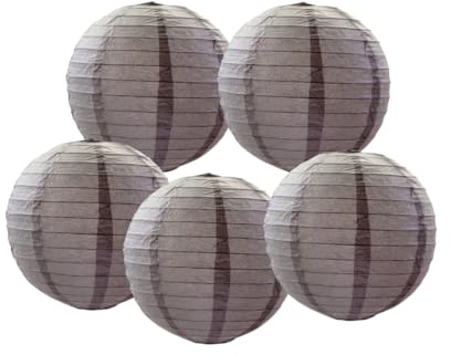 Papierlaternen, chinesische Papierlaterne, Lampenschirm, runde Laterne, Kugel, Hochzeit, Geburtstag, Party-Dekorationen (grau, 5 Stück, 25 cm)