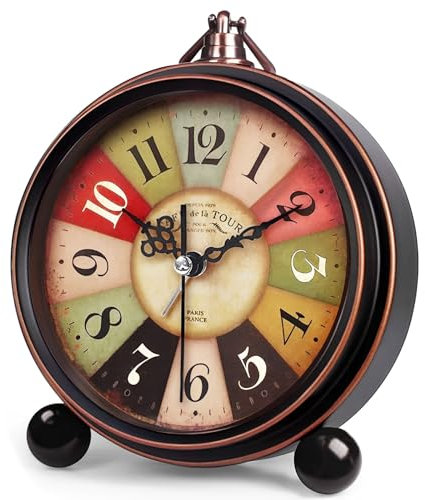 LOMGDOVC Reloj despertador de mesa clásico retro dorado, estilo vintage europeo, movimiento de cuarzo silencioso sin tictac, lente de vidrio HD, funciona con pilas, fácil de leer para decoración de