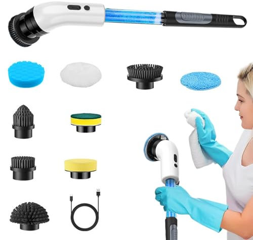 Épurateur à rotation électrique, épurateur de nettoyage de salle de bain,Autolaveuses électriques sans fil avec tige d'extension - Fournitures de nettoyage avec tête de brosse remplaçable pour cuisine