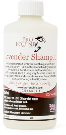 Horse Shampoo Lavender 250ml, 100% natural shampoo with soothing essential oil of Lavender. Concentrated formula for a deep clean, softens and conditions coat.