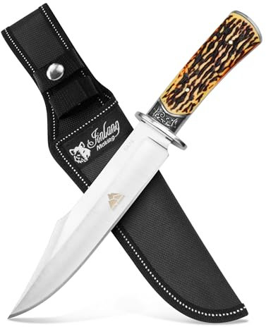 by GER-SABER Jagdmesser festehende Clip-Point Klinge inkl. Gürtelholster 31cm Einhandmesser - Outdoor Messer für jedes Abenteuer, Survival Bowiemesser für Camping, Jagd, Wandern und mehr (SA79)