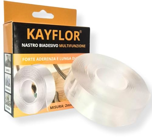 KAYFLOR Nastro Biadesivo Extra Forte, Biadesivo Trasparente Universale, Nastro Biadesivo Forte Resistente all' Acqua (3m x 3cm x 2mm), Nastro Adesivo da Parete per Decorazioni Casa
