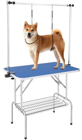 VEVOR Pet Grooming Table, 36 x 24 Inch with 2 Height Adjustable Arms, 330LBS Static Weight Capacity, Foldable Dog Groom Station with No-Sit Haunch Holder with Grooming Loop, for Medium and Small Dogs