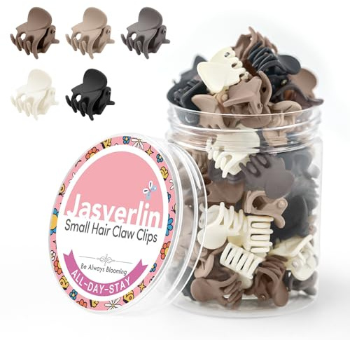 JASVERLIN 50 Stück Matt Mini-Haarklammern, Kleine süße winzige Klammern für dünnes, kurzes, lockiges Haar von Frauen, Mädchen und Kleinkindern, Accessoires für Zöpfe und Dutts (Neutrale Farben)