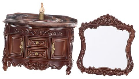 1 Juego Mueble Miniatura para Casa de Muñecas Fregadero con Espejo Decoración para Muñecas Mueble Resistente