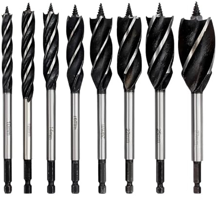 Anhoer Reaming Drill Auger Bits 8 Pcs Wood Drill Bit Set Woodworking Drill Bit Set High-Carbon Steel Reaming Drill Fast Cut 10mm/12mm/14mm/16mm/20mm/22mm/25mm/32mm for Wood&Plastic