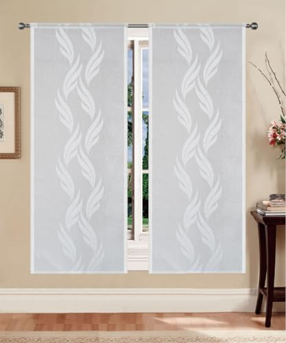 Tende Moderne a Pannello Semitrasparenti Madrid – Coppia Tende per Finestra e Portafinestra, Tessuto Jacquard Fil Coupé 100% Poliestere, con Passanti – Vari Colori e Misure (Bianco, 45x150 cm)