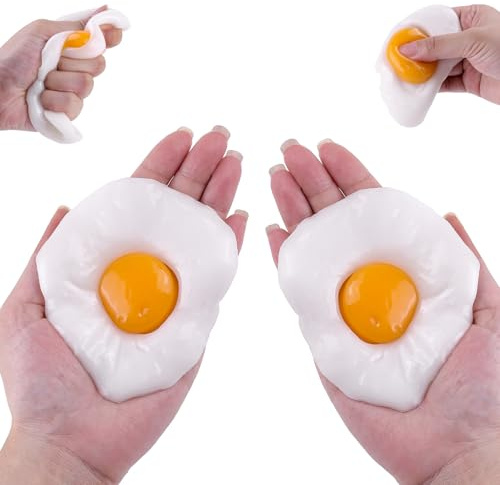 Anboor 2 Stück Eier-Quetschspielzeug, Spiegelei-Quetschspielzeug, lustiges Zappelspielzeug zum Stressabbau für Kinder und Erwachsene, Scherzartikel, Geburtstagsgeschenk für Autisten