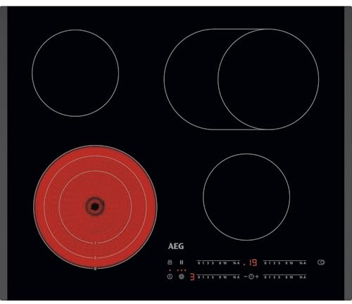 AEG Glaskeramik-Kochfeld 60cm, 4 Kochzonen, DirectSlider, TO64RA07FB | Für große Töpfe, Pfannen und Bräter, Mehrkreiskochzone, Präzise Steuerung je Zone, CountUp-Time, Facette, Kindersicherung