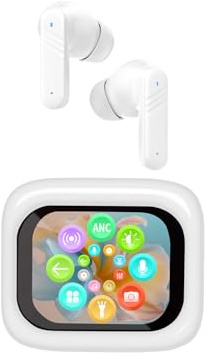Trevi EAR 100 AID Cuffie Wireless con Traduzione Simultanea AI, ANC/ENC, Display Touch, Audio Hi-Fi, Custodia Ricarica USB-C, Controlli Smart, Bianco
