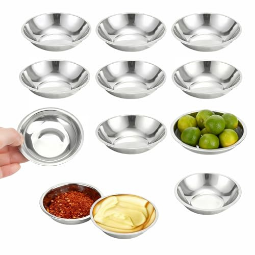 12 Stück Edelstahl Mini Dipschalen, Runde Schüssel Klein 8cm, Saucenschälchen Metall, Dippschalen Edelstahl Schälchen, Sojasauce Tauch Schalen für Saucen, Sushi, Gewürze, Snacks, zum Restaurant, Home