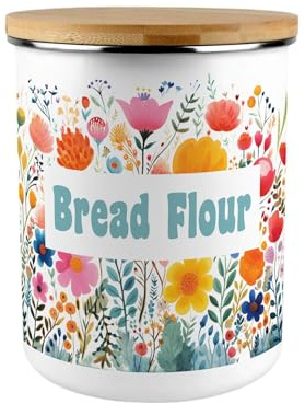 Purely Home Floral Bread Flour Storage Canister - 2.7L Extra-Large Colourful Flowers Enamel Kitchen Baking Tin Gifts