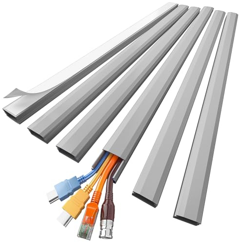 Delamu Kabelkanal Grau Selbstklebend, 2.16M (6 Stück - 30x17 mm) Kabelschacht Wand, PVC Kabelkanäle Aussenbereich Wetterfest für TV und Computer im Home Office