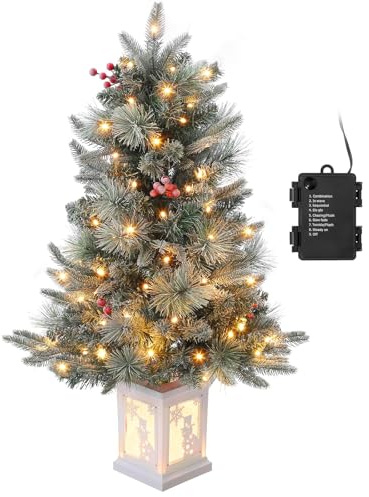 90 cm Künstlicher Weihnachtsbaum mit 78 Warmweißen LED-Lichtern – Dicht Verzweigte Mini Weihnachtsbäume mit 8 Beleuchtungsmodi & 6-Stunden-Timer, Inklusive Retro Topfbasis, Für Innen & Außen