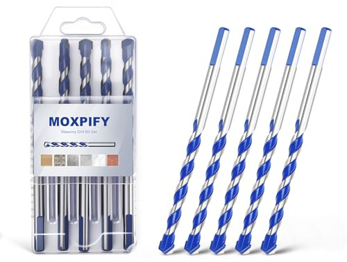 MOXPIFY Steinbohrer, 10 mm, extra lang, Wolframkarbidspitze, Betonbohrer für Ziegel, Wand, Fliesen, Porzellan (10 mm x 150 mm x 5, Tri. Schaft), 5 Stück