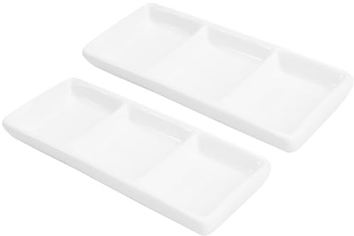 2 bandejas de condimentos, 3 compartimentos, cuencos de cerámica, platos de salsa, platos de postre, bandeja dividida para servir aperitivos, platos para sushi, ketchup, caramelos