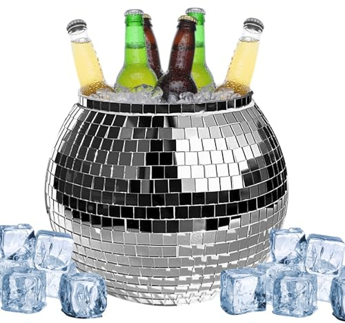 Disco Ball Ice Bucket | 3L Reflective Cocktail Ice Bucket | Large Retro Drink Buckets | Disco Ball Bowl Vase Cup Drink Buckets for Party Bar Restaurant Kitchen
