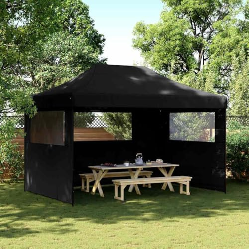 Generico Tendone per Feste Pieghevole Pop-Up con 3 Pareti Nero,Baldacchini e Gazebo